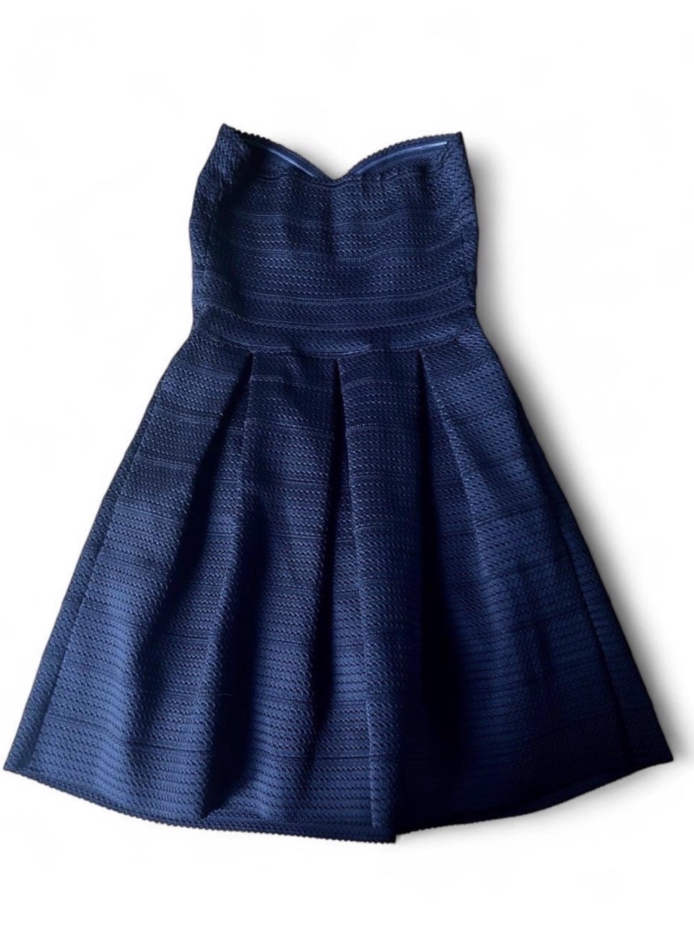 Express Navy Strapless Textured Fit-and-Flare Dress